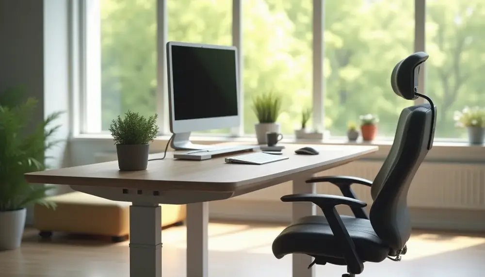 Gesund arbeiten: Höhenverstellbarer Schreibtisch zum Stehen im Büro